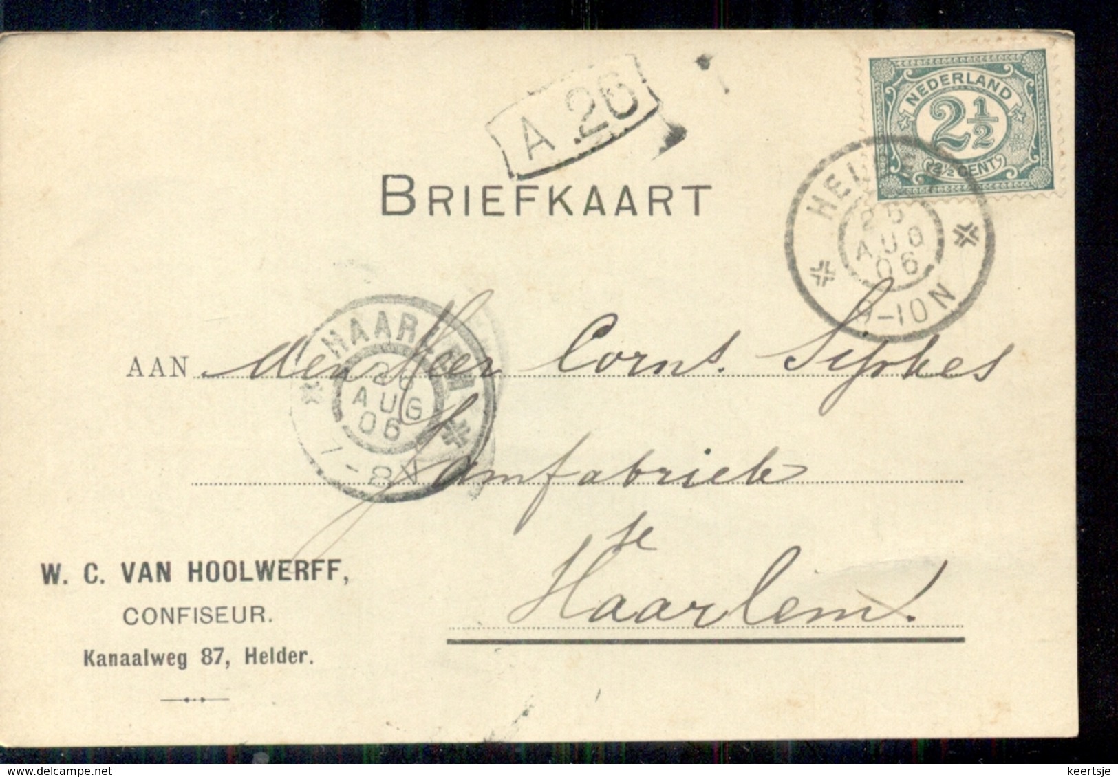 Helder - Kanaalweg - Confiseur Van Hoolwerff - 1906 - Covers & Documents