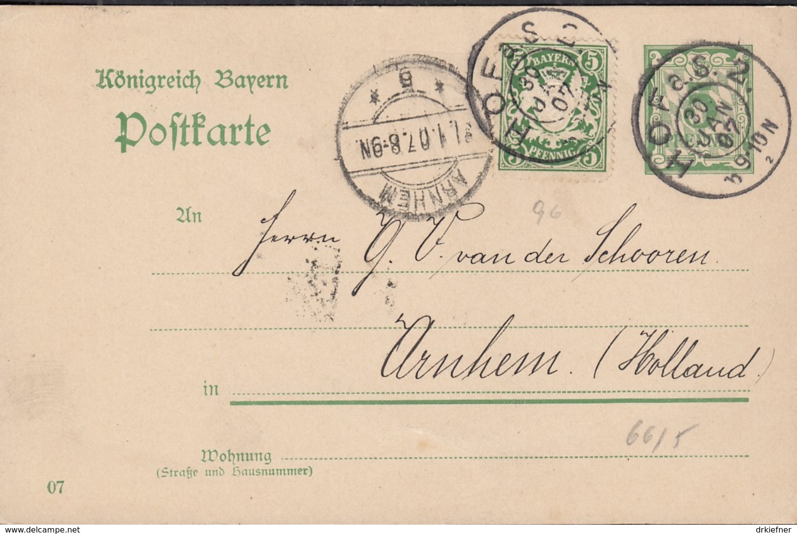 BAYERN  P 66/05 Mit ZFr. 61, Ins Ausland, Gestempelt: Hof 30.JAN 1907 - Sonstige & Ohne Zuordnung