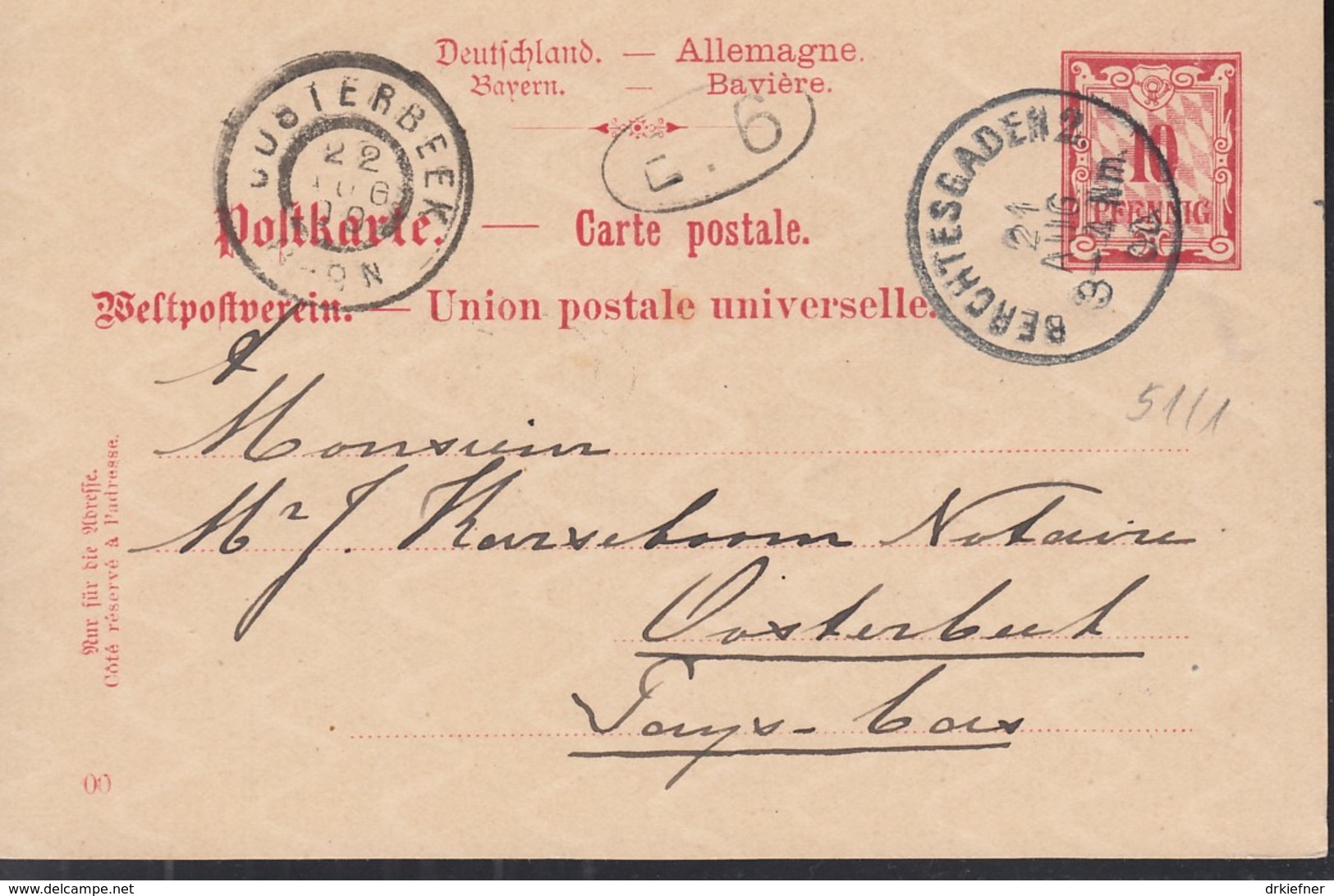 BAYERN  P 51/01, Gestempelt: Berchtesgaden 21.AUG 1900 - Andere & Zonder Classificatie