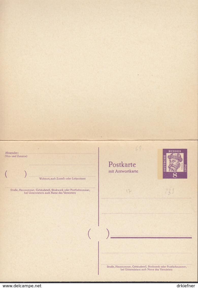 BRD  P 69 F+A, Ungebraucht, Gutenberg 1961 - Cartes Postales - Neuves