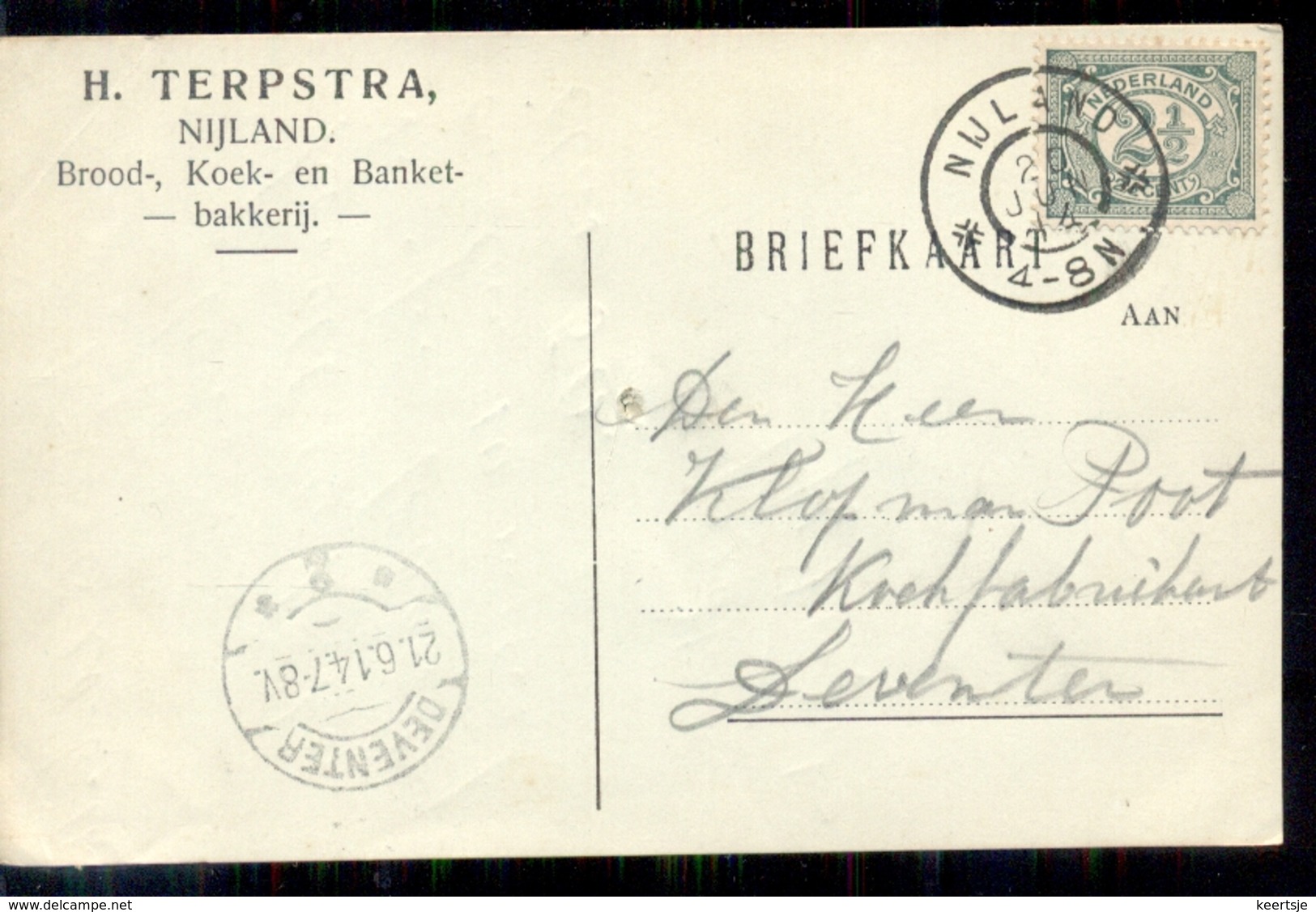 Nijland - Bakkerij - H Terpstra - 1914 - Covers & Documents