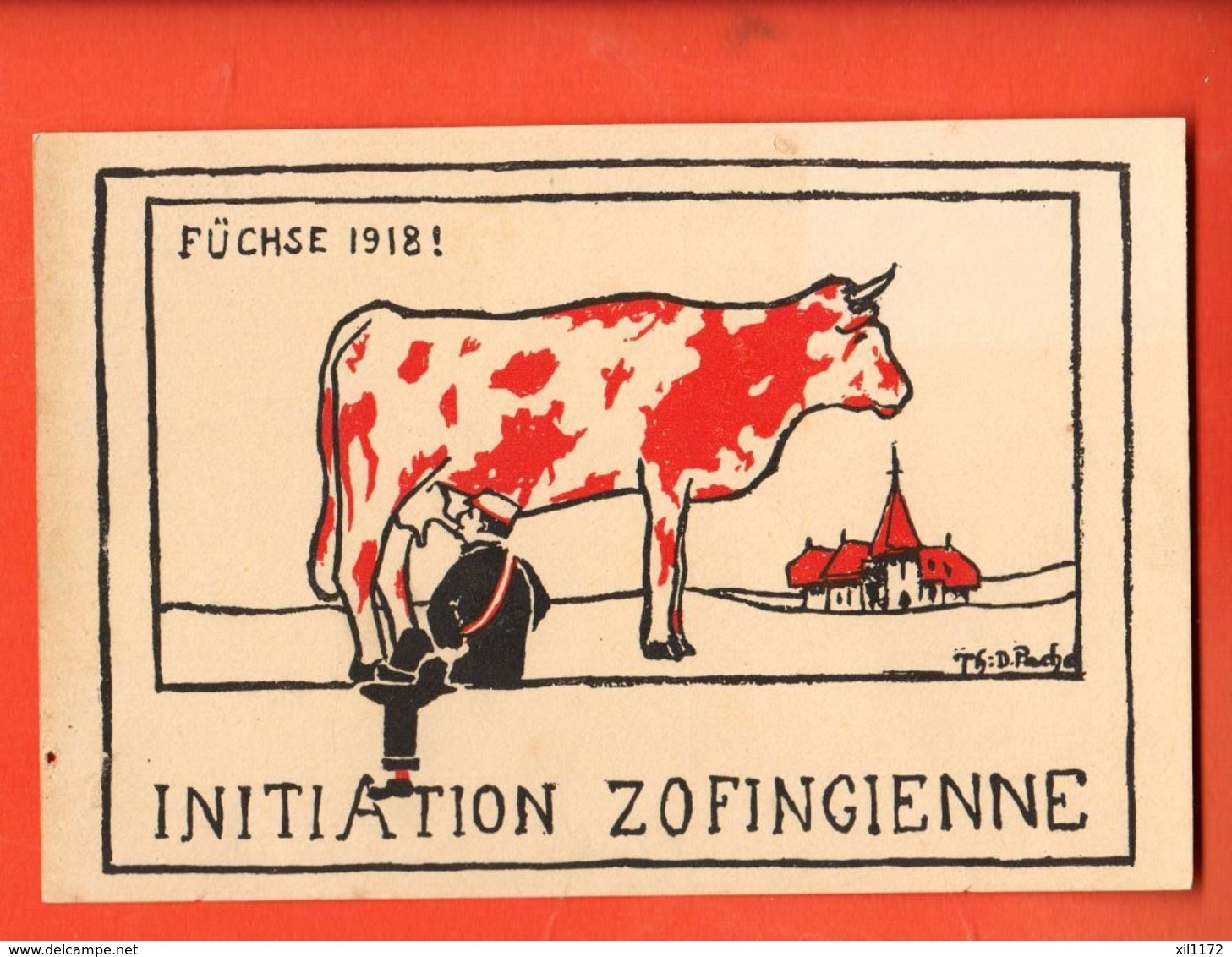 TSG-19 Füchse 1918. Studentenkarte Zofingen. INITIATION ZOFINGIENNE. Etudiant.vache, Nicht Gelaufen - Zofingen