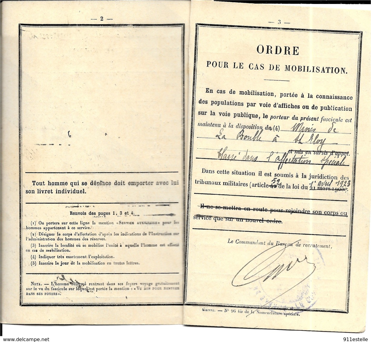 63 ST ELO Y Les MINES        FASCICULE DE MOBILISATION  CLASSE 1904 AUBEL  JEAN BATISTE  63 ST ELOY LES MINES - Documents