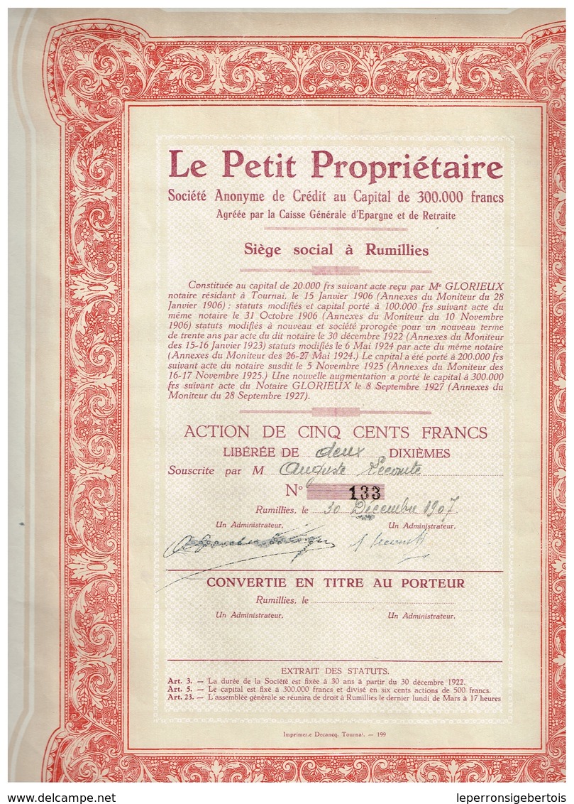 Titre Ancien - Le Petit Propriétaire - Société Anonyme De Crédit - Titre De 1907 - Banque & Assurance