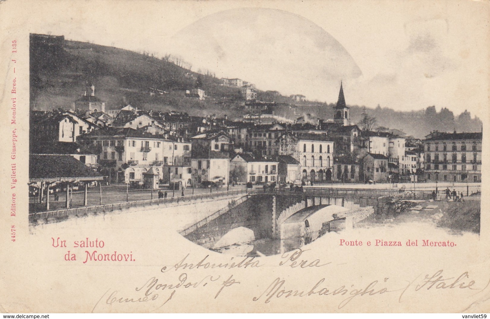 MONDOVì-CUNEO-PONTE E PIAZZA DEL MERCATO-CARTOLINA VIAGGIATA  IL 6-5-1905 - Cuneo