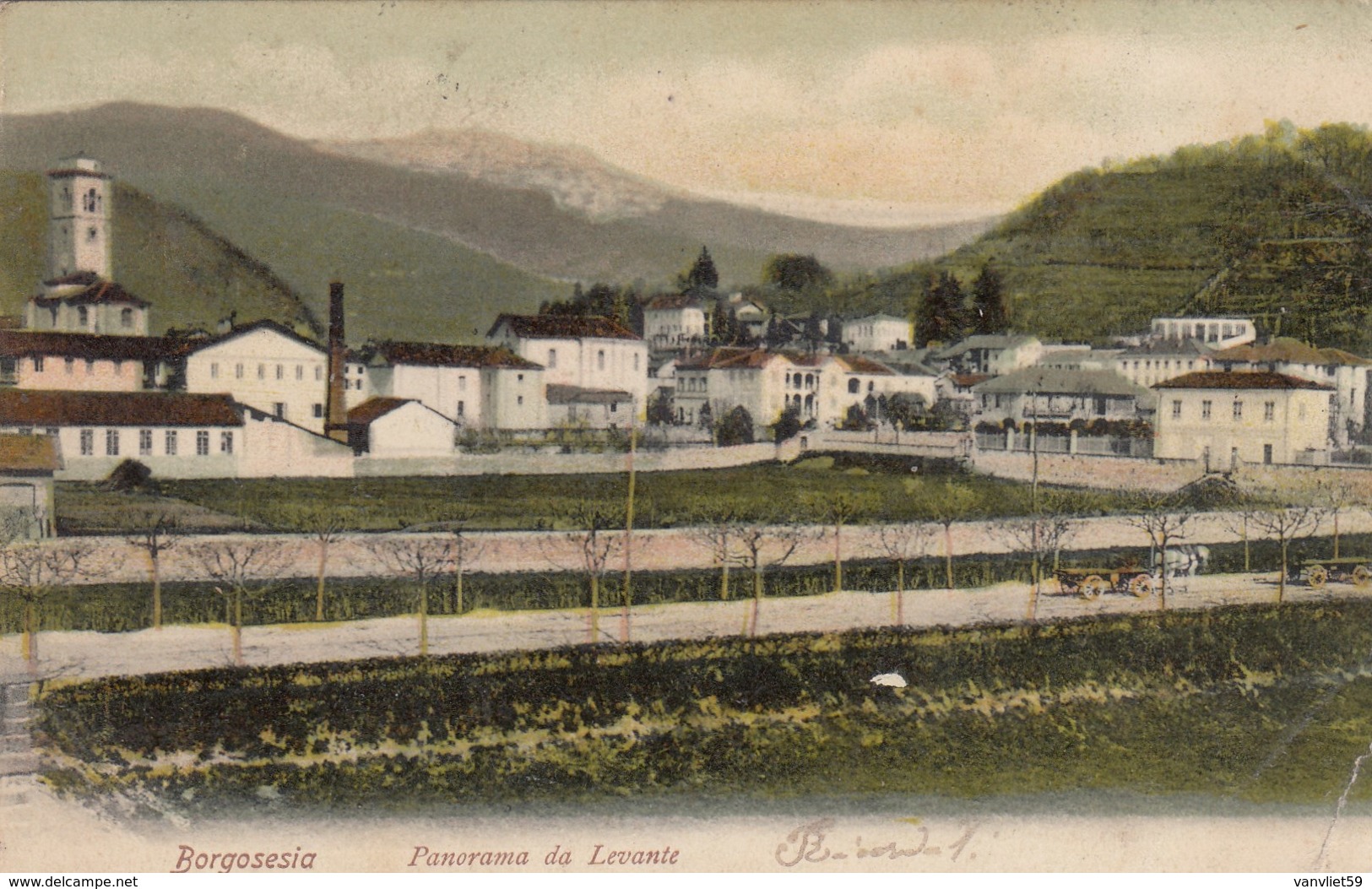 BORGOSESIA-VERCELLI-PANORAMA DA LEVANTE-CARTOLINA VIAGGIATA IL 24-10-1905 - Vercelli