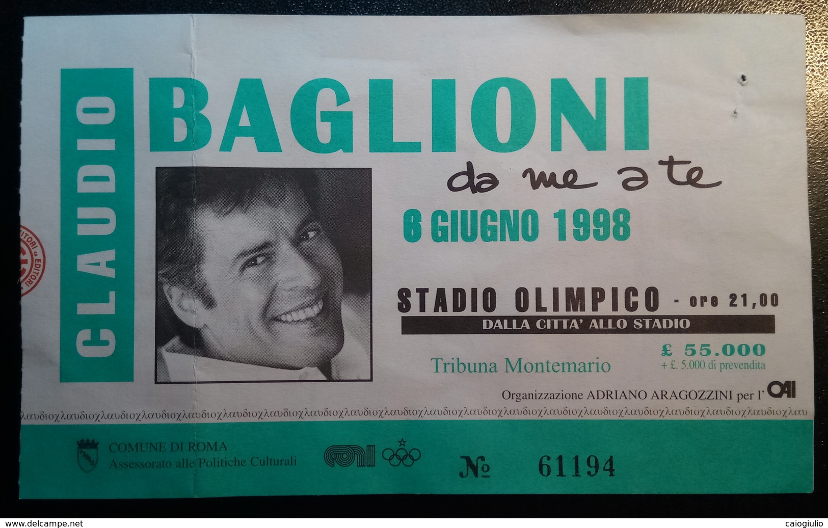 Ticket Concerto Claudio Baglioni - Da Me A Te 1998 - Tickets - Entradas