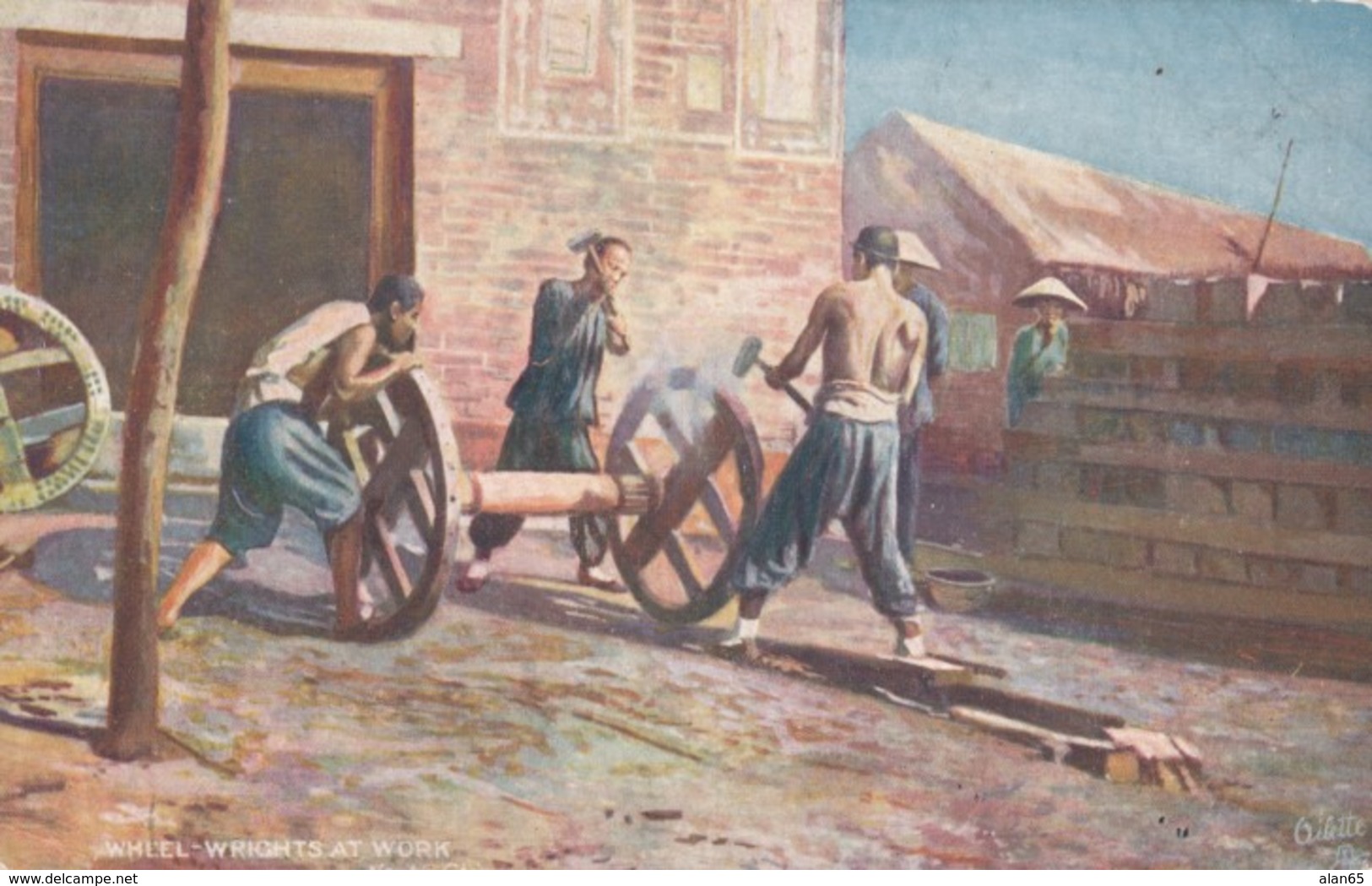 China, 'Chinese Life' Tuck Series #9683 Wheelwrights At Work North China, C1900s Vintage Postcard - China