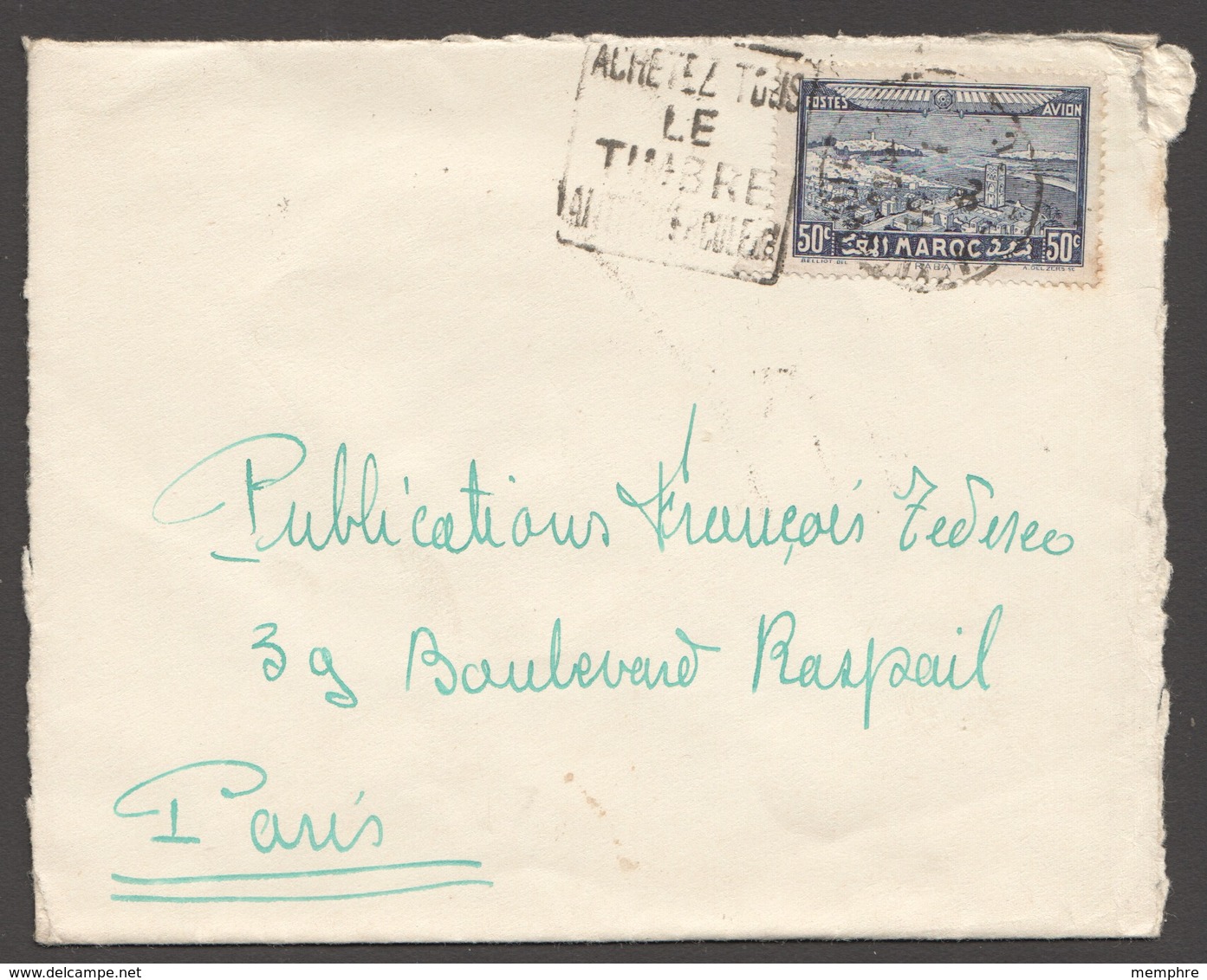 MAROC Lettre    1935  PA 34 Seul Sur Lettre Pour Paris Daguin: "Achetez Tous Le Timbre Antituberculeux" - Luftpost