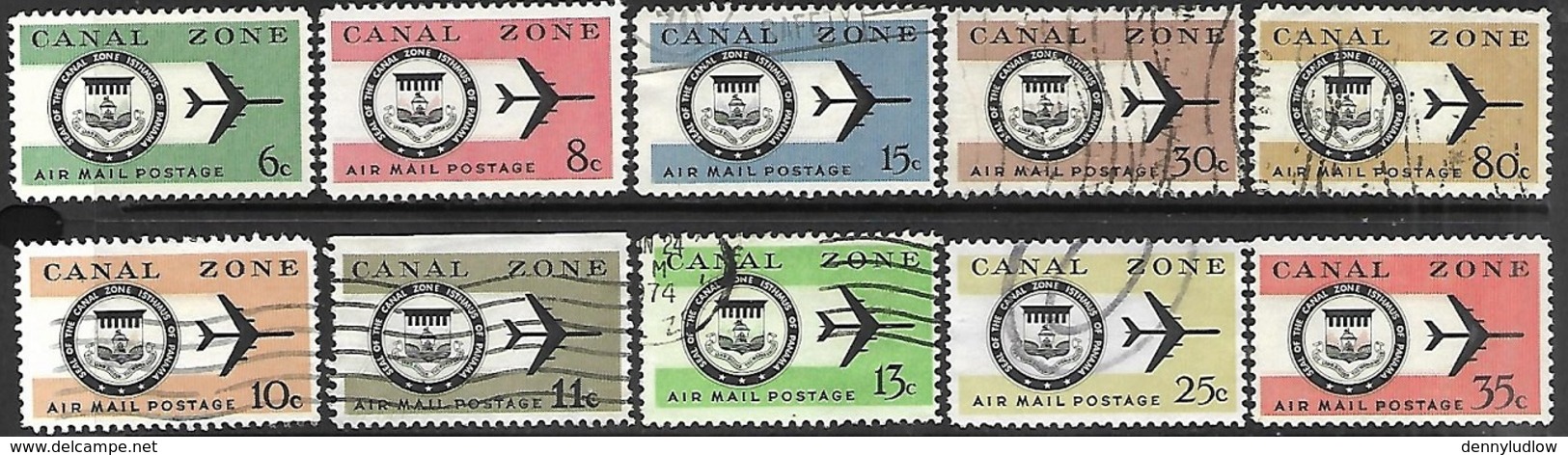 Canal Zone  1965-8  10 Diff Airmails Used  2016 Scott Value $4.95  6c & 8c Are MLH - Canal Zone