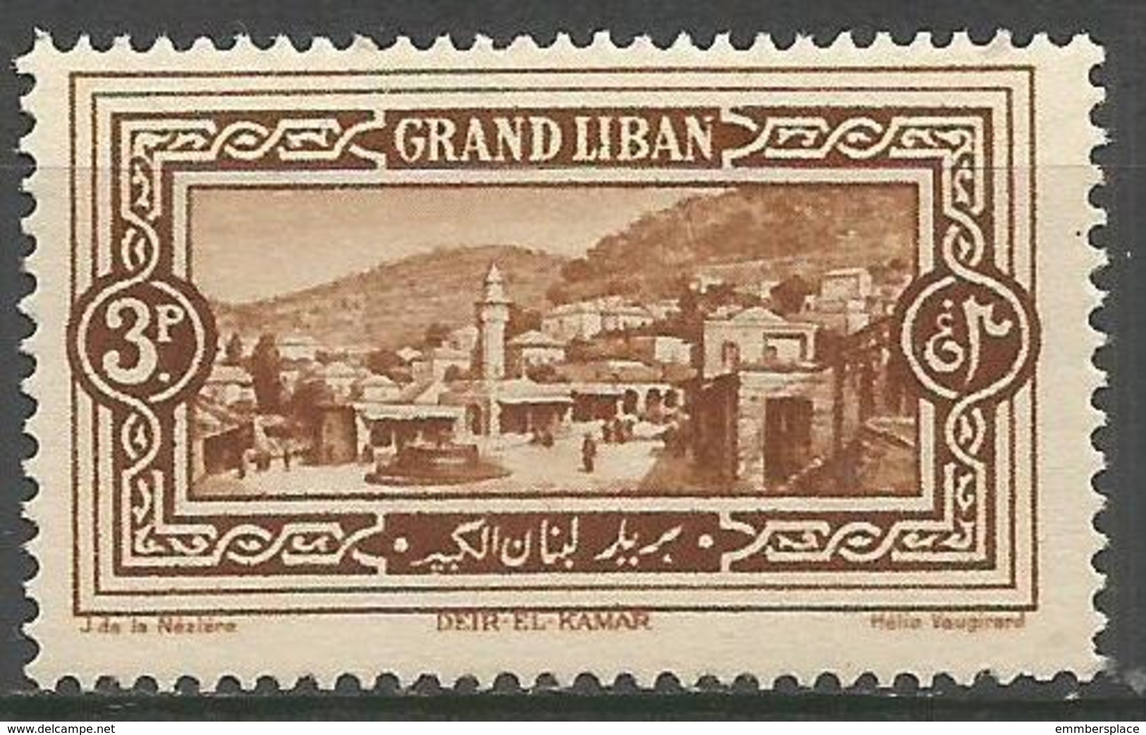 Lebanon - 1925 Deir-el-Kamar 3pi  MNH **    Mi 67  Sc 59 - Unused Stamps