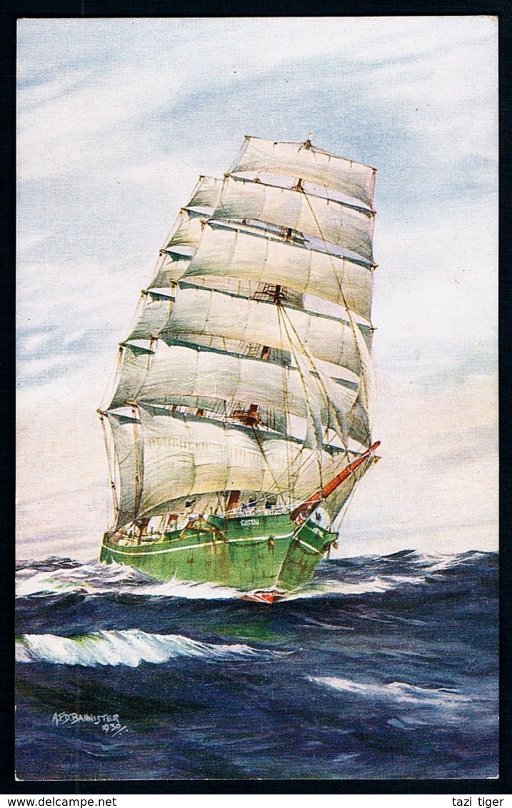 Postcard • Salmon Series # 3870 • AFD Bannister, 1930 • "Gustav" - A Three Masted Barque, Homeward Bound - Sailing Vessels