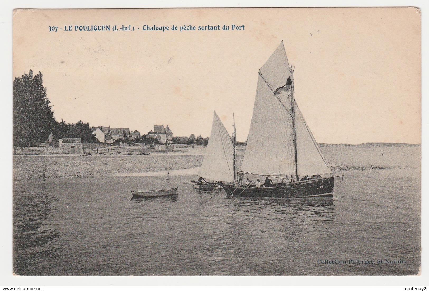 44 Le Pouliguen N°307 Chaloupe De Pêche Voilier Sortant Du Port Collection Pillorget St Nazaire 1909 - Le Pouliguen