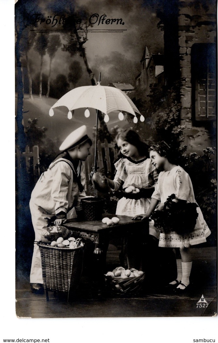 Fröhliche Ostern - Kinder Mit Regenschirm Und Ostereier Ca 1910 - Ostern