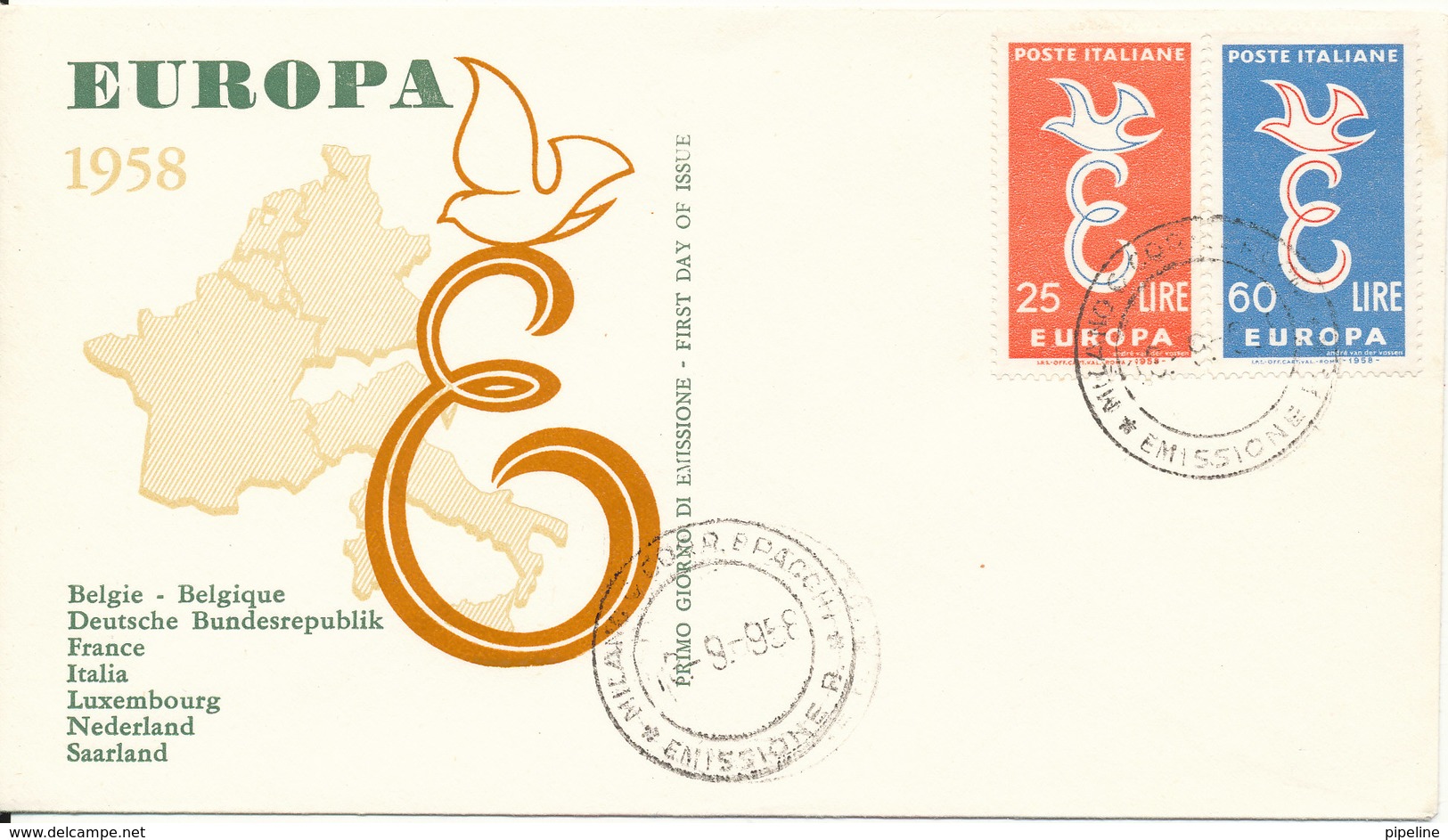 Italy FDC 13-9-1958 EUROPA CEPT Complete Set Of 2 With Cachet - 1958