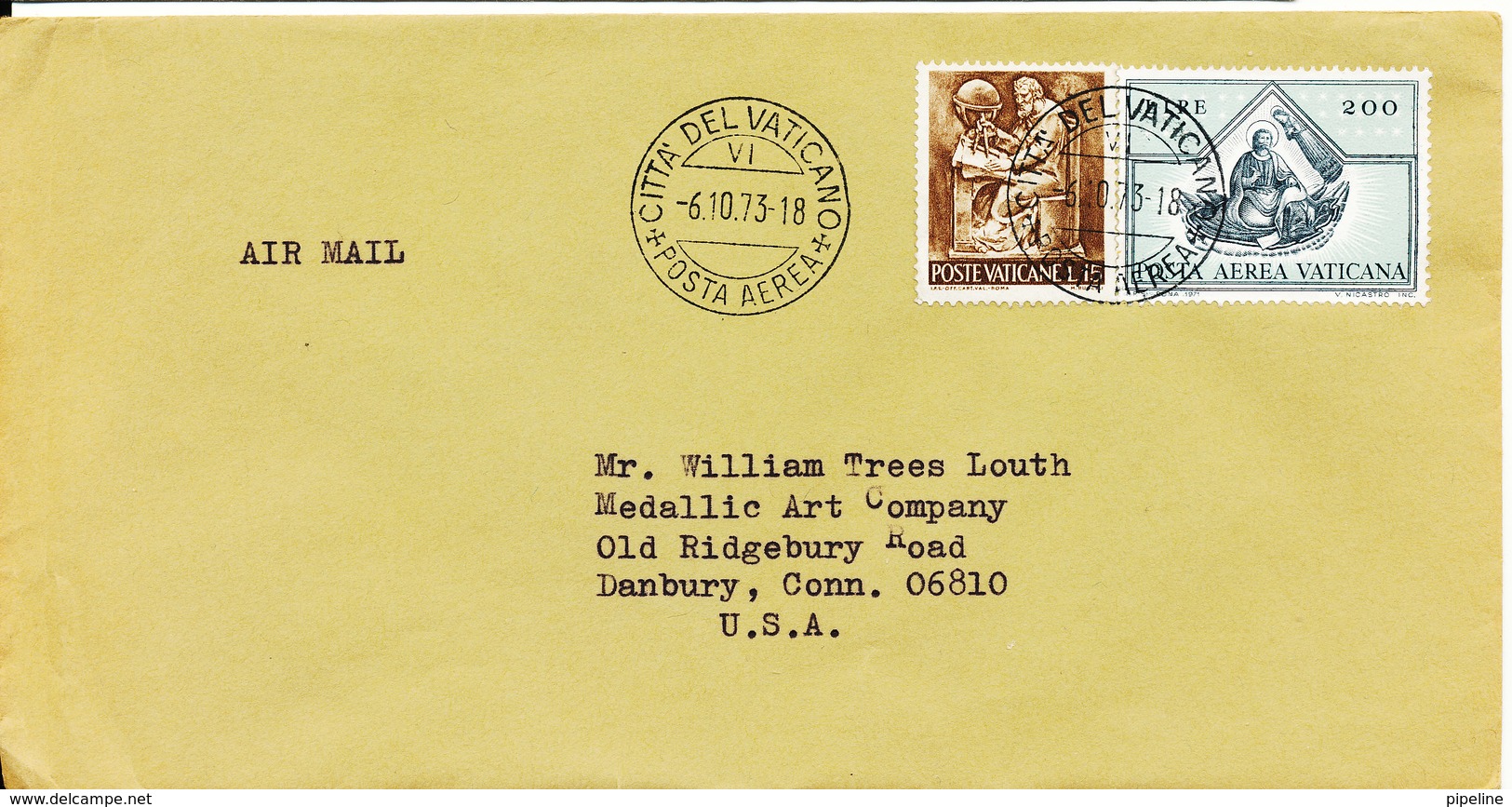 Vatican Cover Sent Air Mail To USA 6-10-1973 - Covers & Documents