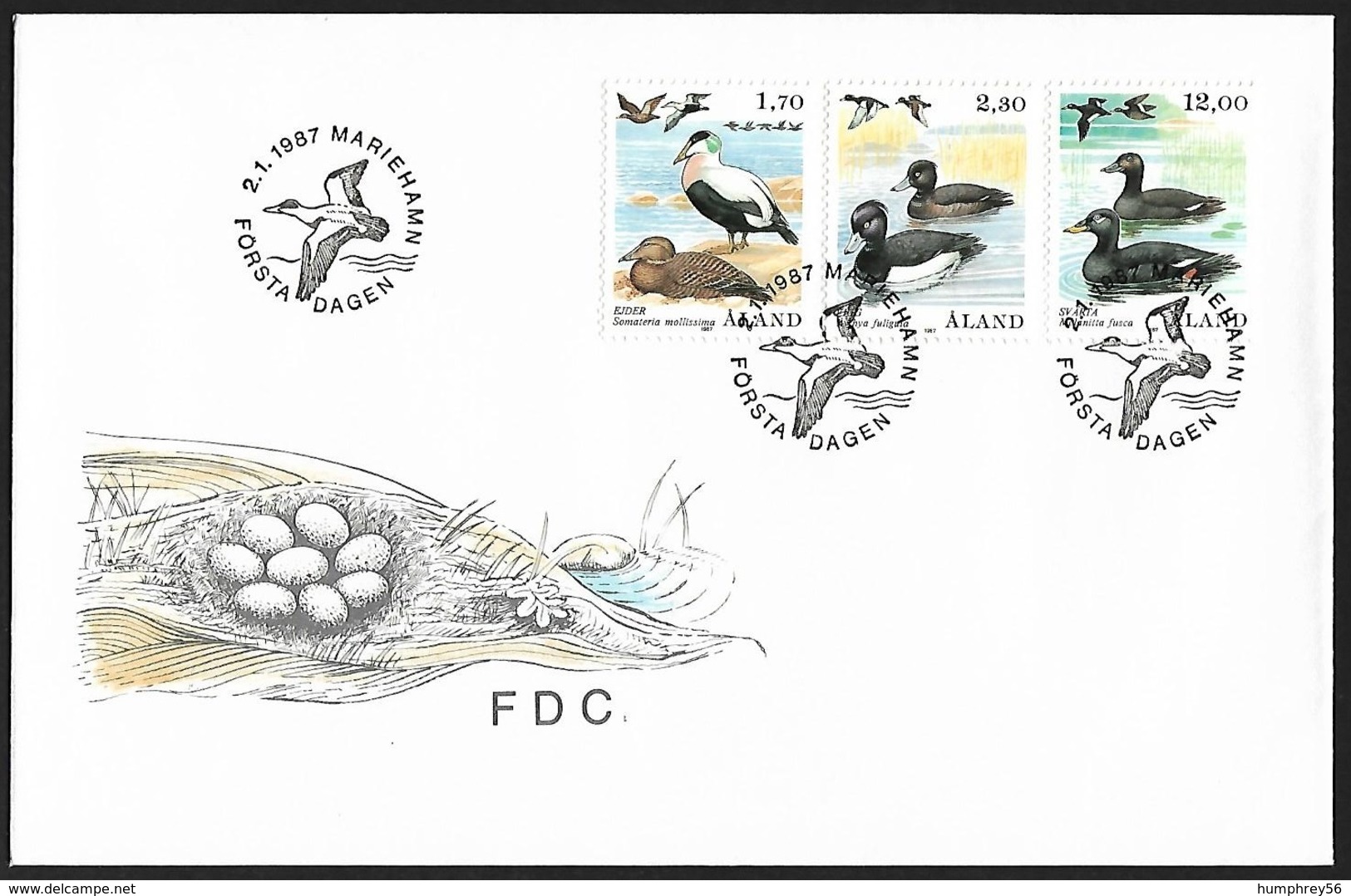 1987 - ALAND - FDC Ducks + Michel 20/22 [Somateria Mollissima, Aythya Fuligula & Melanitta Fusca] + MARIEHAMN - Aland