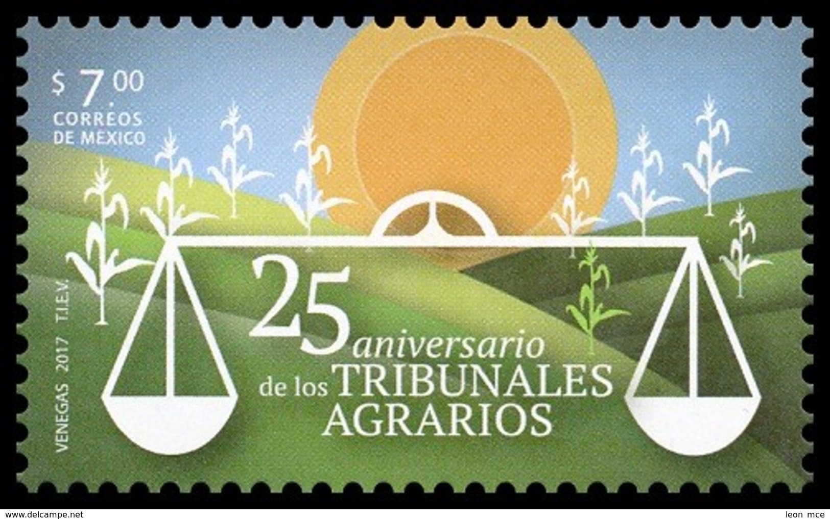 2017 MÉXICO TRIBUNALES AGRARIOS, 25TH ANNIVERSARY OF THE AGRICULTURAL COURTS, SUN, BALANCE, MNH - México