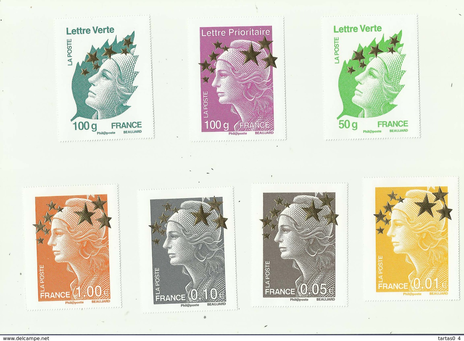 TIMBRES - ERINOPHILIE - 15 Vignettes 6 X 8 De 0,01 € A 250 G Mariane De Beaujard - Autres & Non Classés