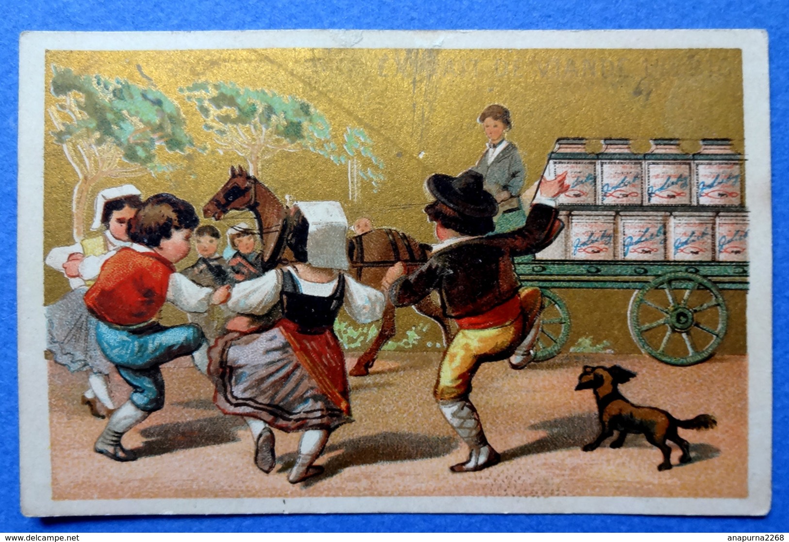 CHROMO LIEBIG DOREE...S 76...LITHO. TESTU ET MASSIN...LA FÊTE AU VILLAGE...DANSE...CHARRETTE...CHIEN - Liebig