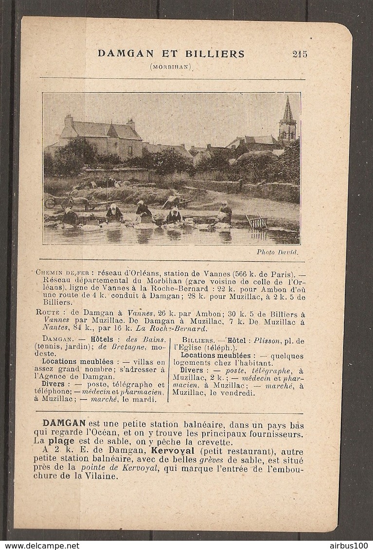 1921 DAMGAN Et BILLIERS CHEMIN DE FER RESEAU D'ORLEANS RESEAU DU MORBIHAN - AMBON MUZILLAC - Chemin De Fer