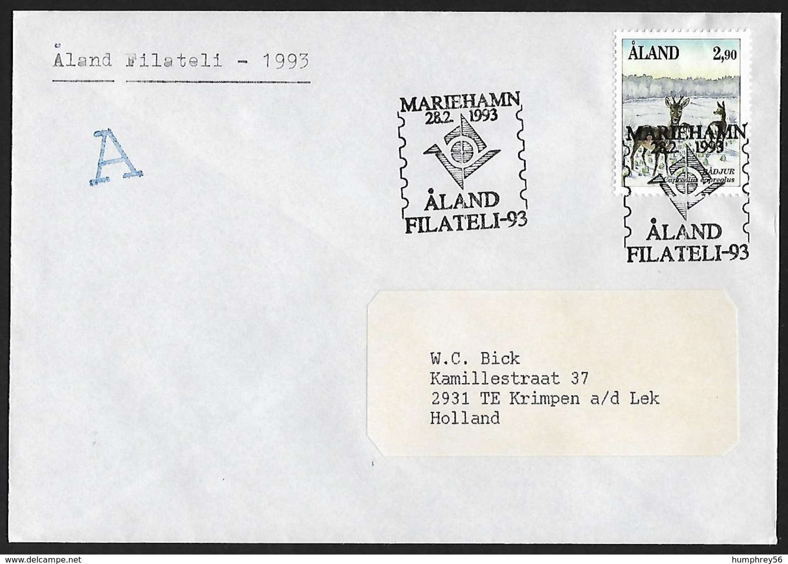 1991 - ALAND - Cover + Michel 46 [Capreolus Capreolus] + MARIEHAMN - Aland