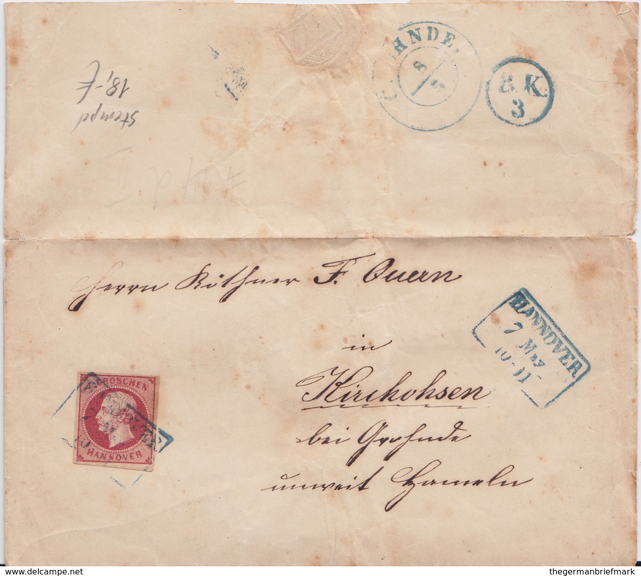 Hannover Mi 14 Ra3 H Rs Briefkasten Bf N Kirchohsen B Grohnde Landpost Ca 1860 - Hannover