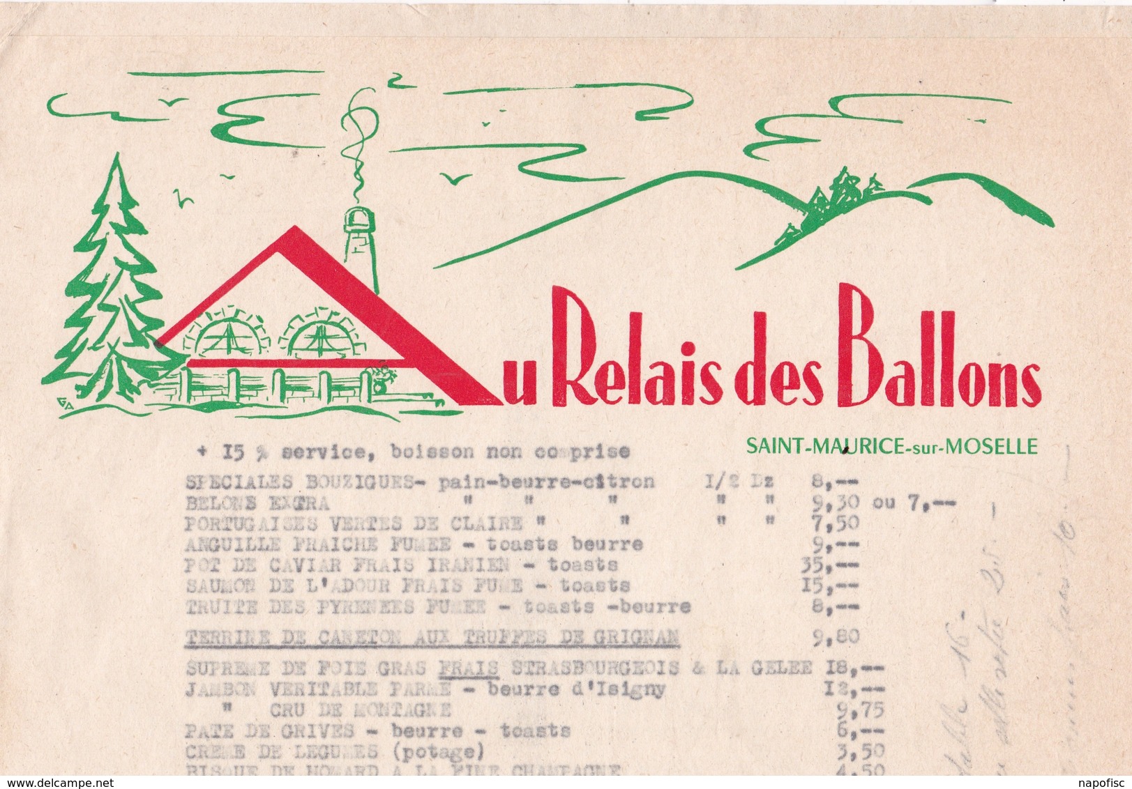 88-Au Relais Des Ballons..Menu (2)..Saint-Maurice-sur-Moselle..(Vosges) - Menus