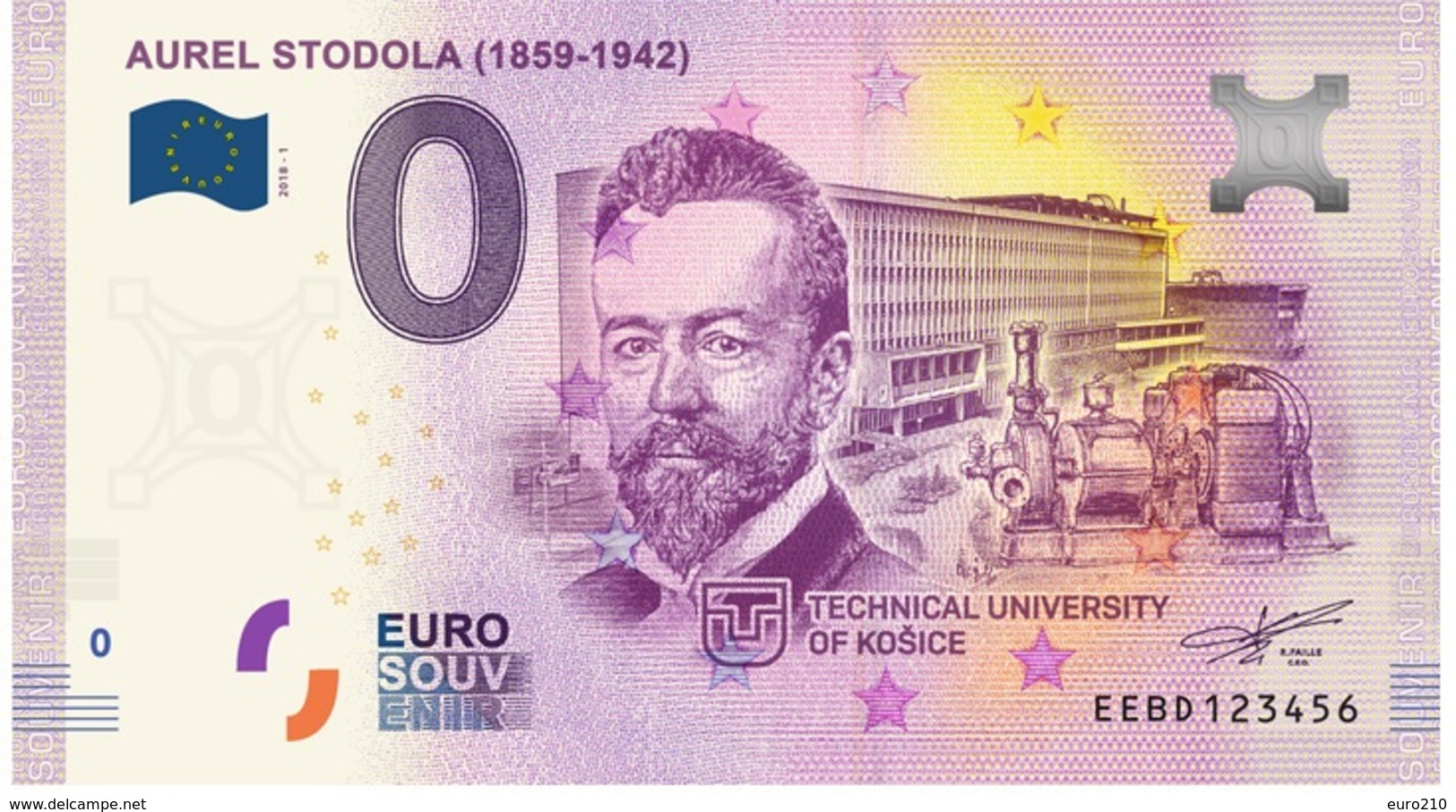 0 Euro-Schein Souvenir Slowakei 2018 - Aurel Stodola TUKE - Technische Universität Kosice - Andere & Zonder Classificatie