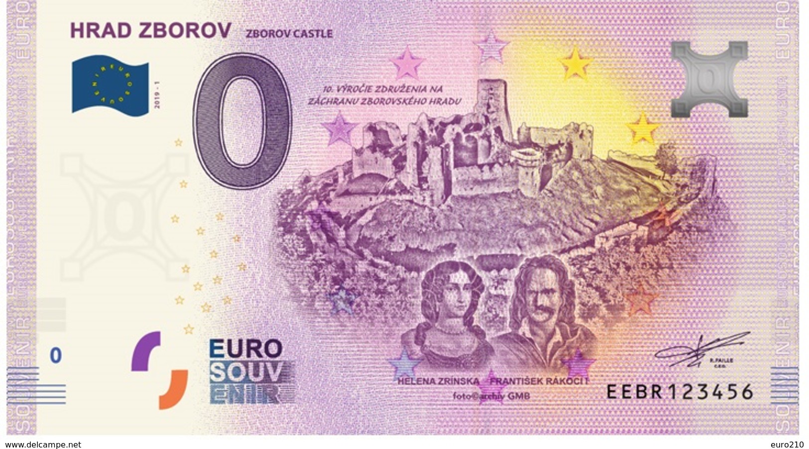 0 Euro-Schein Souvenir Slowakei 2019 - BURG ZBOROV - Sonstige & Ohne Zuordnung