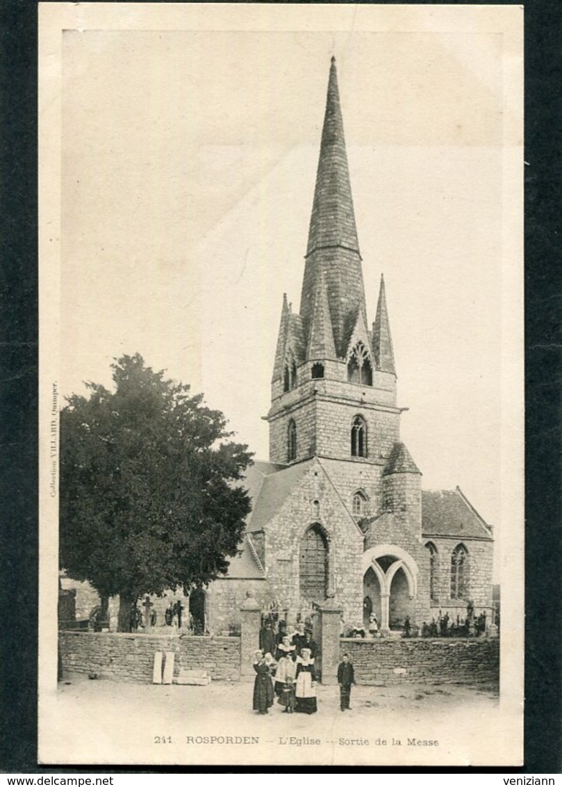 CPA - Karten Bost - ROSPORDEN - L'Eglise - Sortie De La Messe, Animé  (dos Non Divisé) - Autres & Non Classés