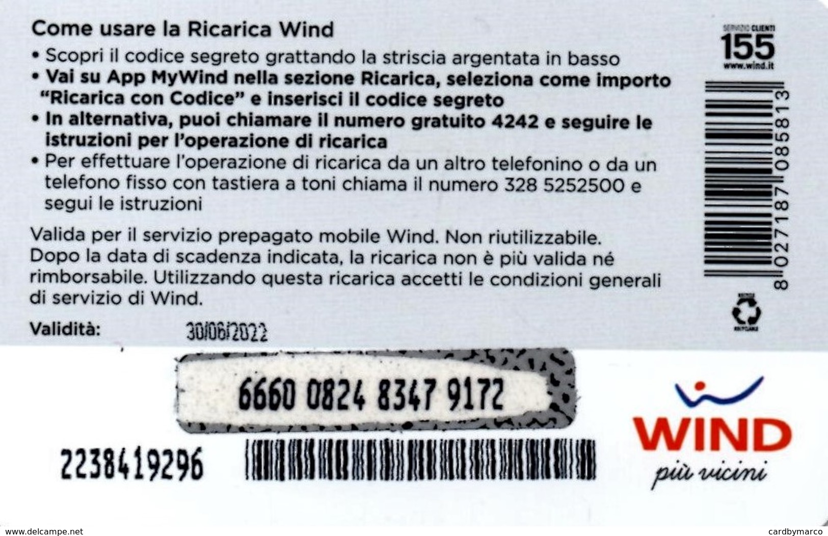 *ITALIA - WIND - NOVITA'* - Ricarica Usata (sc. 30/06/2022) - Schede GSM, Prepagate & Ricariche