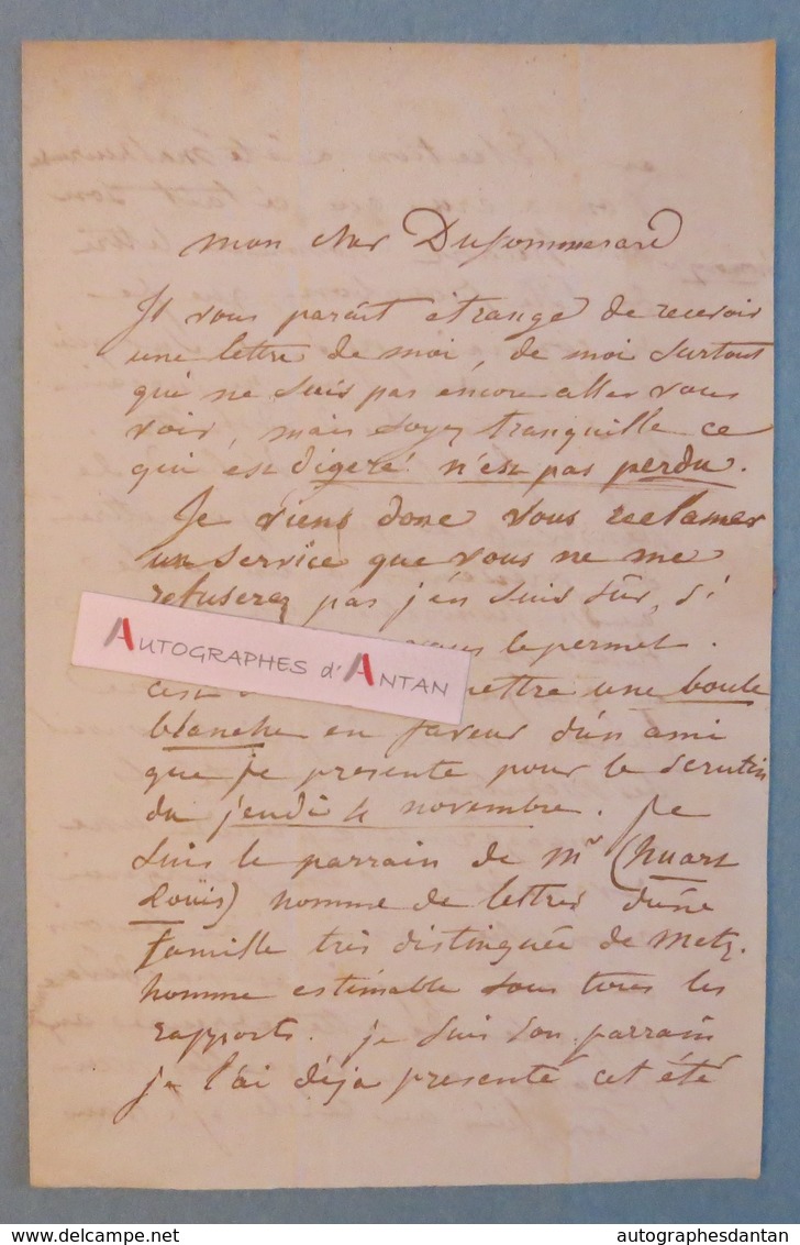 L.A.S 1847 Jean-Pierre DANTAN Le Jeune Sculpteur Lettre Du Sommerard Huart Metz - Lettre Autographe - Paris Baden Baden - Autres & Non Classés