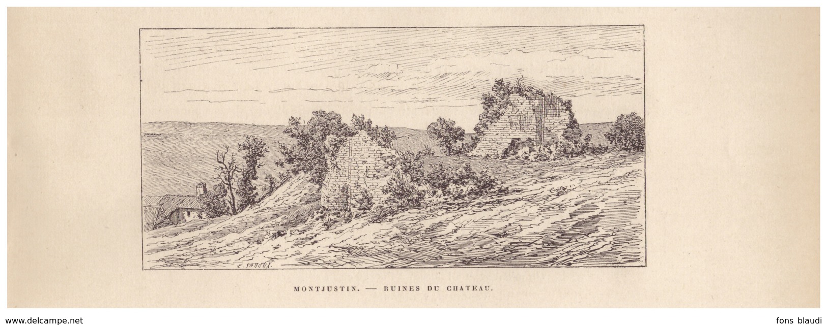 Gravure Sur Bois - 1904 - Montjustin-et-Velotte (Haute-Saône) - Les Ruines Du Château - FRANCO DE PORT - Estampes & Gravures