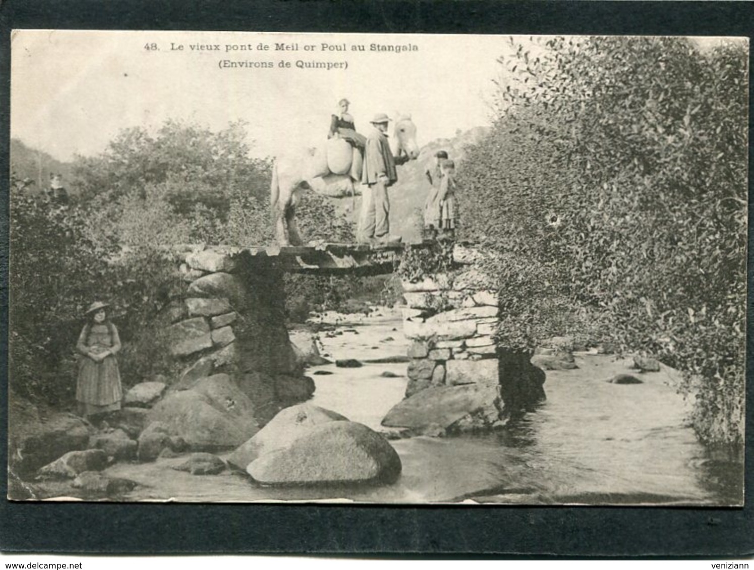 CPA - Karten Bost - Environs De Quimper - Le Vieux Pont De Meil Or Poul Au Stangala, Animé  (dos Non Divisé) - Autres & Non Classés