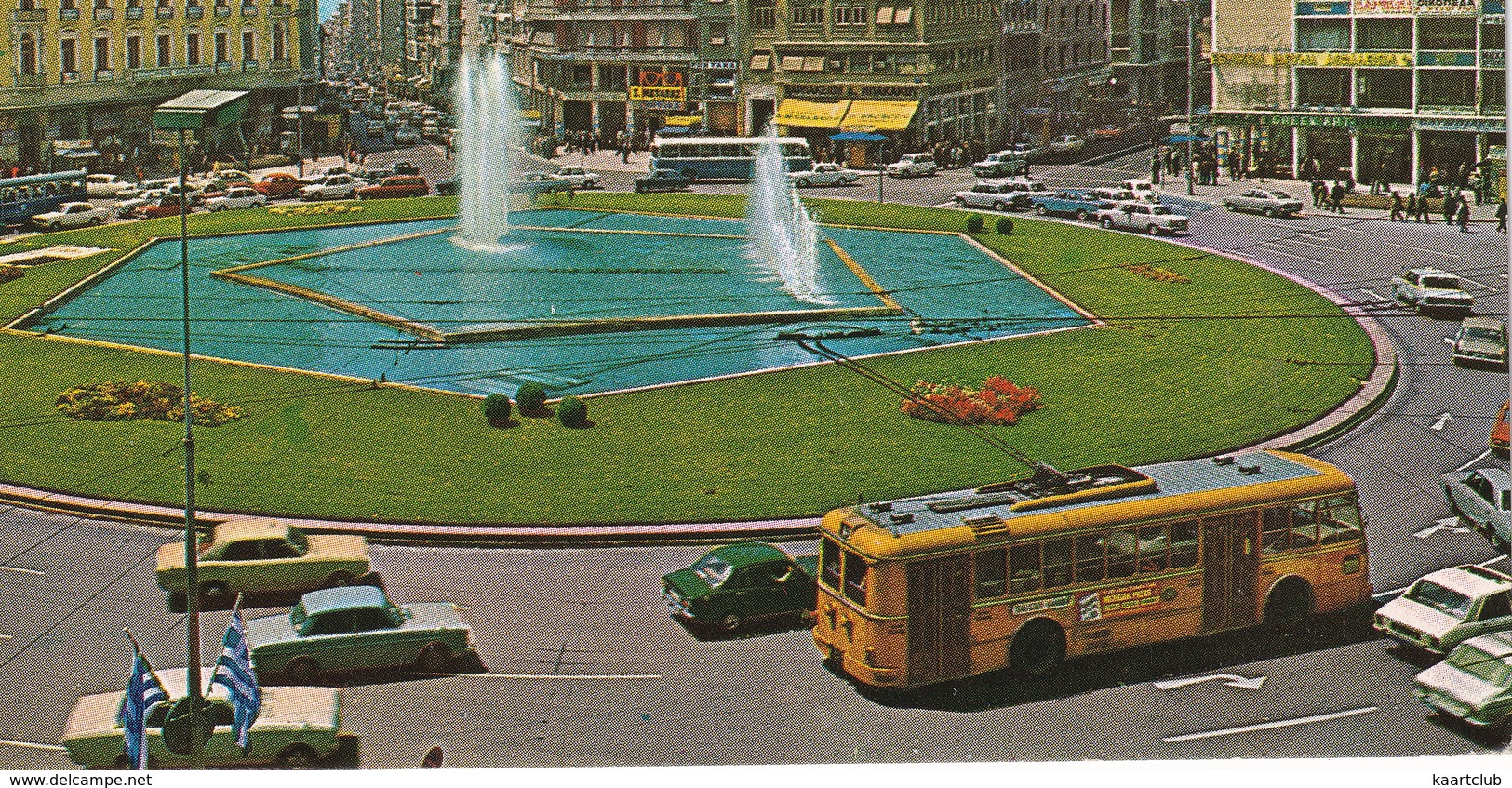 Athens: TROLLEYBUS, FORD P7, TAUNUS 12M P4, ESCORT MK1, OPEL REKORD C, PEUGEOT 504 - Omonia Square - (Greece) - Toerisme