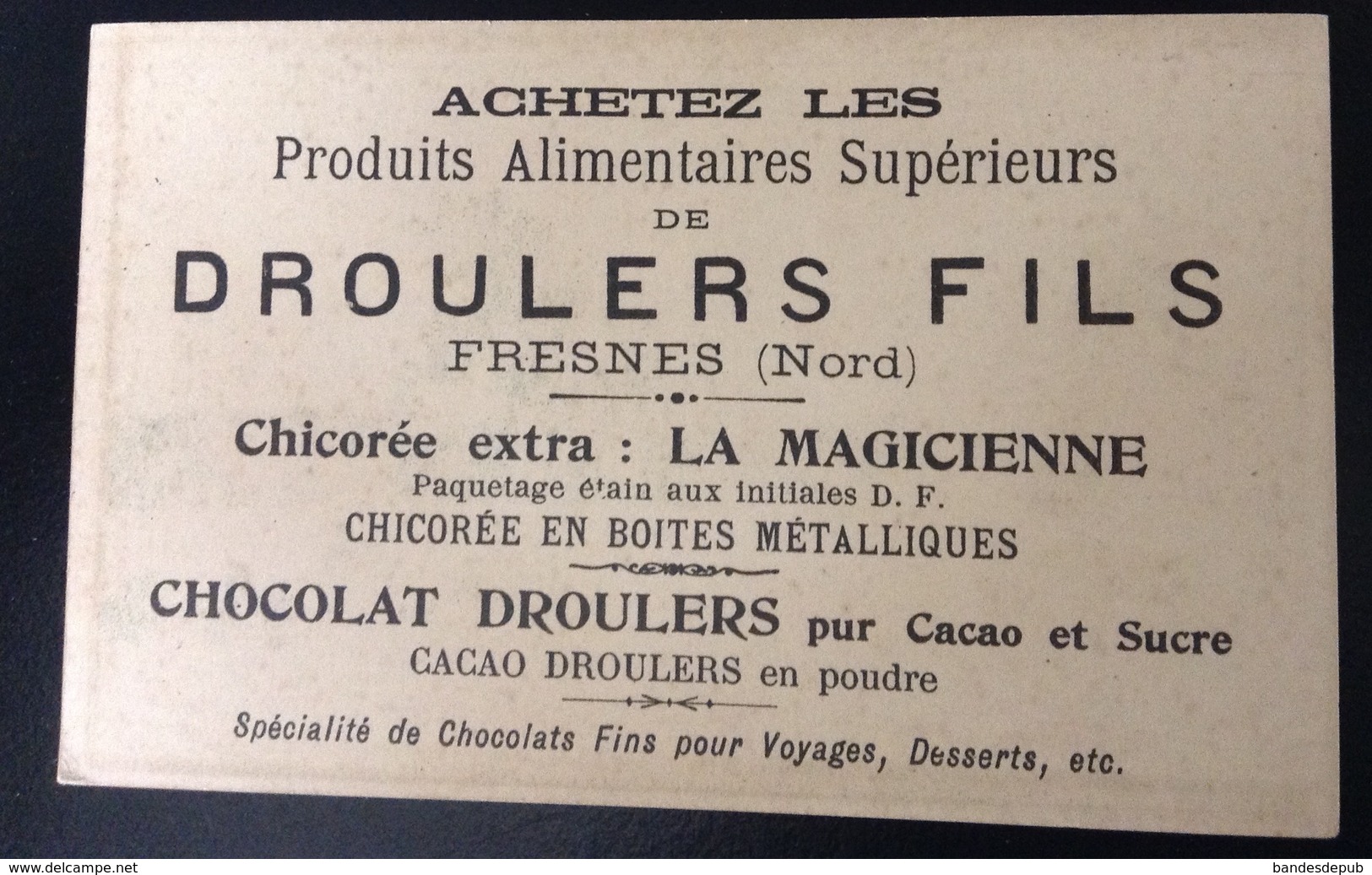 FRESNES Chocolat Droulers La Magicienne Chromo Dorée Chasse Chasseur Perdreaux Chien Fusil Oiseaux - Autres & Non Classés