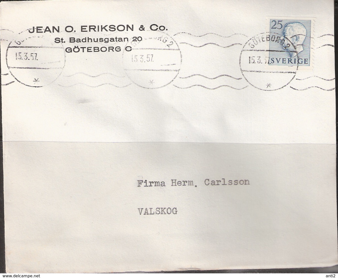 Sweden   1957 Cover Cancelled Göteborg 2  15.3.57   On Gustav Adolf 25 øre - Storia Postale