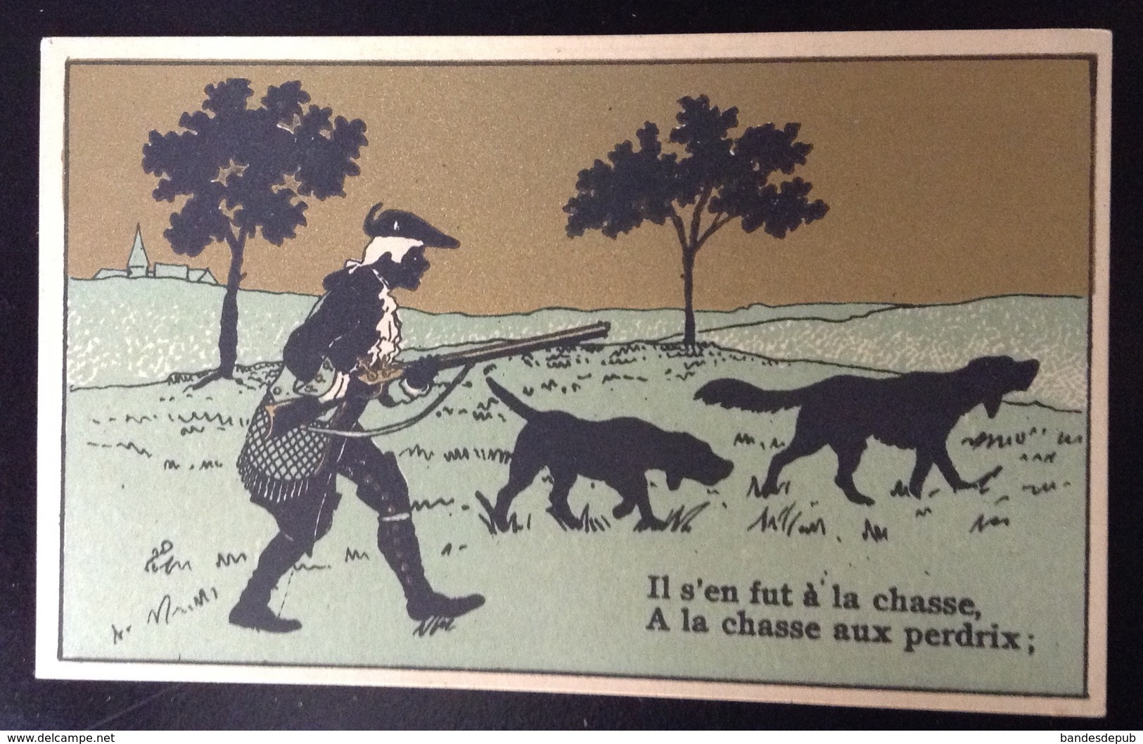 FRESNES Chocolat Droulers La Magicienne Chromo Dorée  Fusil Chien Chasse Perdrix Chanson  Chasseur - Autres & Non Classés