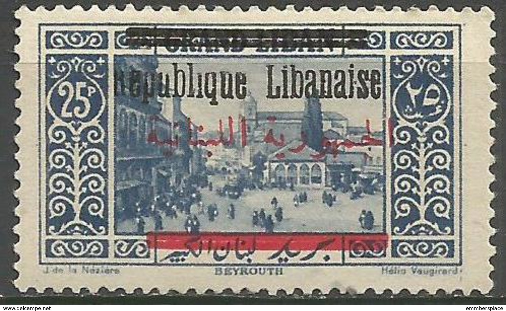 Lebanon - 1928 Beirut Republic Overprint 25pi MNH **    Mi 133  Sc 95 - Ongebruikt