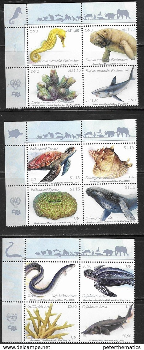 UN, 2019, MNH, ENDANGERED SPECIES, MARINE LIFE, WHALES, SHARKS, DUGONGS, SEA HORSES, TURTLES, FISH, CORALS, 12v - Whales