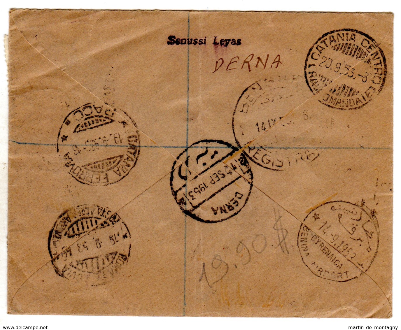 12.9.1953; Einschreibebrief Nach Italien, Mit Mi-Nr. 2, 35, 40, 41 (2x), Gem. Scan, Los 51334 - Libyen