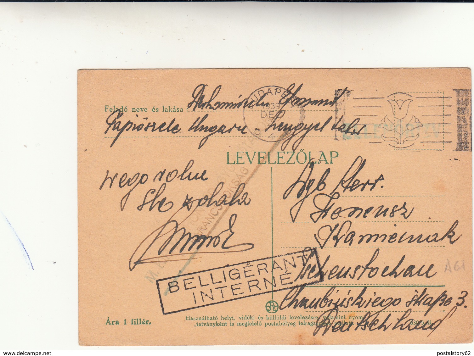 Belligèrant Internè Post Card Ungheria  To Germany  19 Dicembre 1939 - Prigioniero Di Guerra - - Militaria