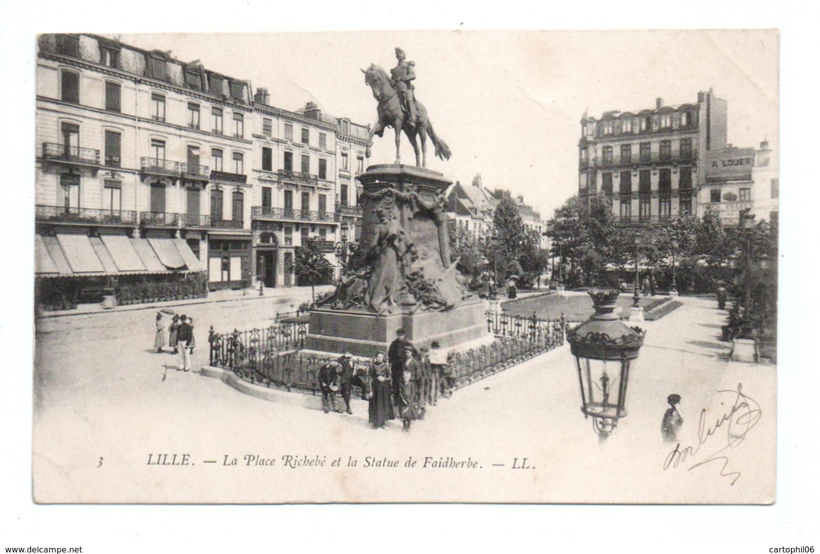 - CPA LILLE (59) - La Place Richebé Et La Statue De Faidherbe 1903 - Edition Lévy N° 3 - - Lille