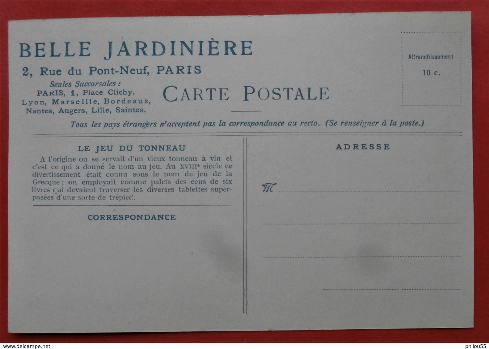 Cpa Publicitaire 75 PARIS 1er BELLE JARDINIERE Devambez LE JEU DU TONNEAU - Jeux Régionaux