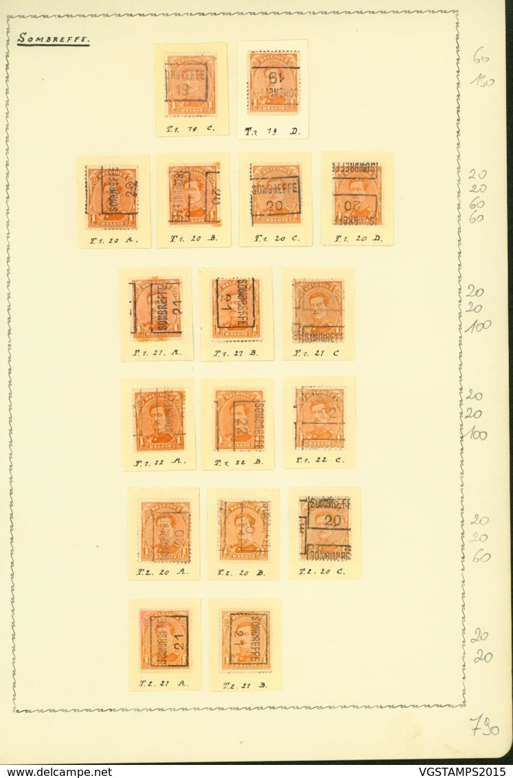 BELGIQUE PREOS SOMBREFFE 1C 1919-1922 POS A,B,C,D VAL CAT 790 FB MONTE SUR FEUILLE (DD) DC-3340 - Roller Precancels 1920-29