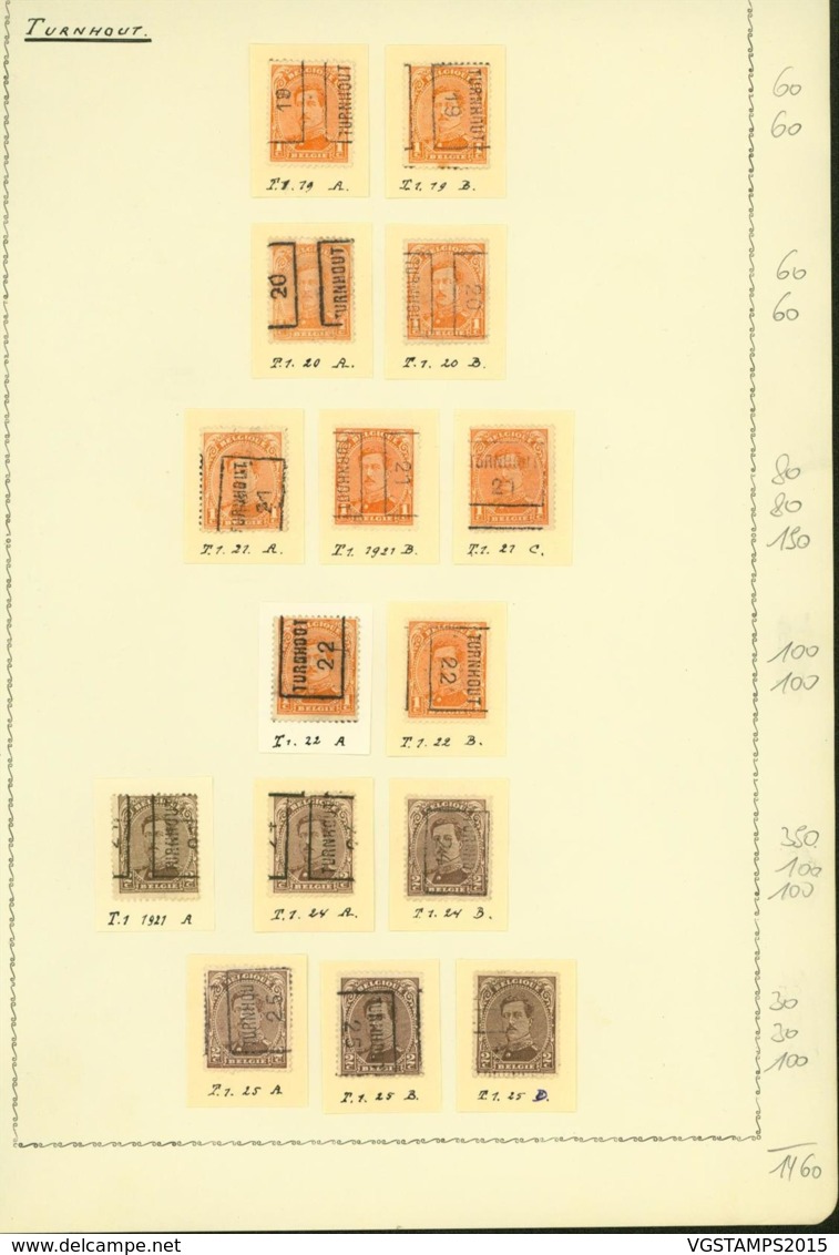 BELGIQUE PREOS TURNHOUT 1-2C 1919-1925  POS A,B,C,D VAL CAT 1460 FB MONTE SUR FEUILLE (DD) DC-3349 - Roulettes 1920-29