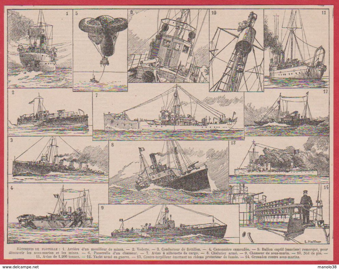 Bâtiments De Flottilles. Marine. Bâtiment De Guerre. Illustration L Haffner Peintre Officiel De La Marine. Larousse 1920 - Non Classés