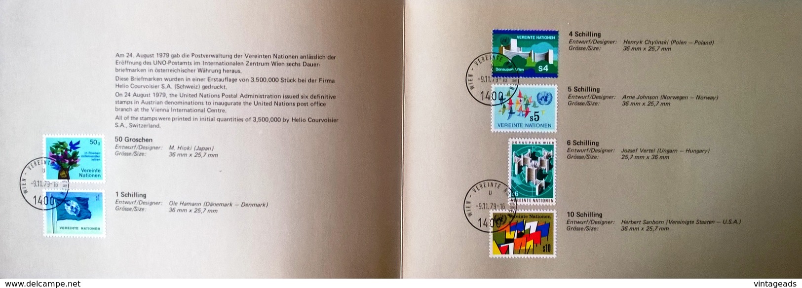 BM843 Souvenir Folder UNO Wien Vienna 1979, 6 Werte, Mit Stempel 1400 Wien, Vereinte Nationen - Carnets