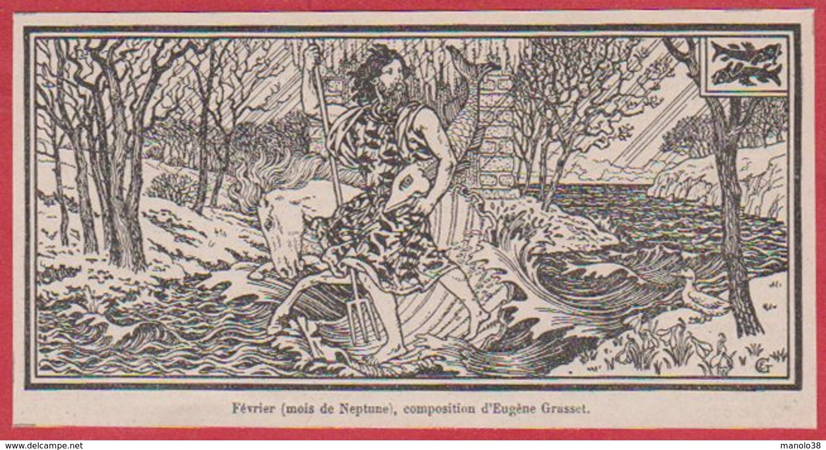 Mois De Janvier. Mois De Neptune. Composition D'Eugène Grasset. Larousse 1920. - Unclassified